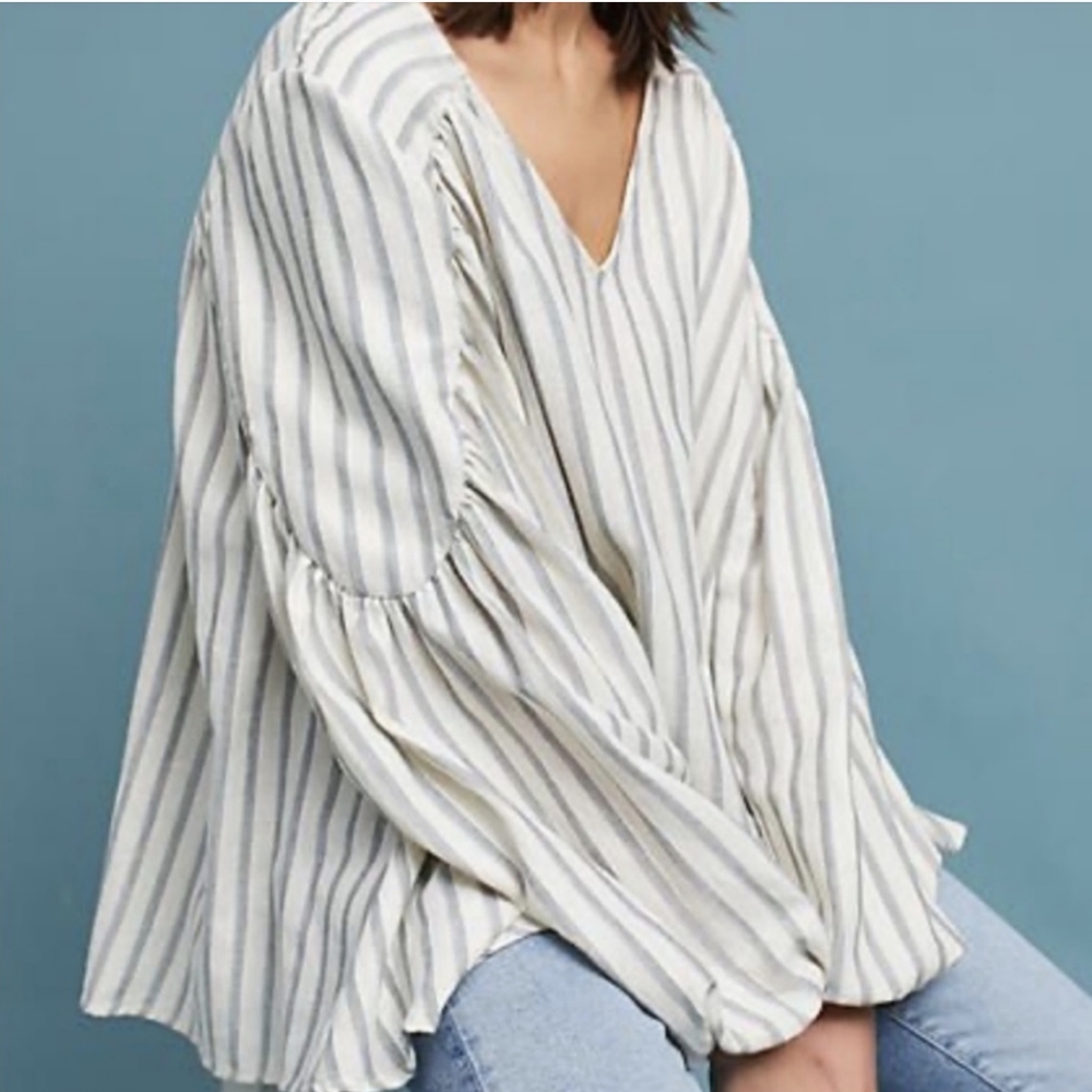 STEELE Anthropologie Estate Striped Peasant Top Blouse